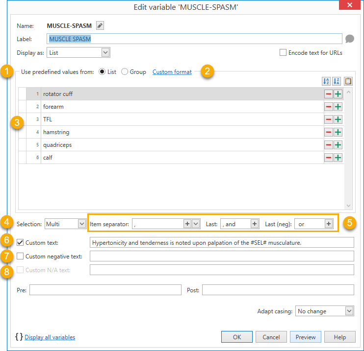 The List fill-in design window The List fill-in design window