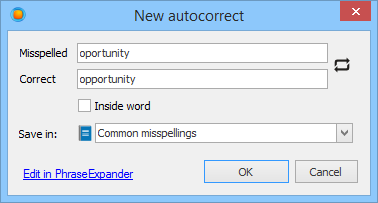 The New Autocorrect dialog