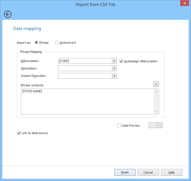 Associate the columns of a CSV to automatically generate phrases.