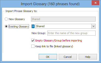 When importing to an existing glossary, you can choose to clear the target glossary before the import.  
