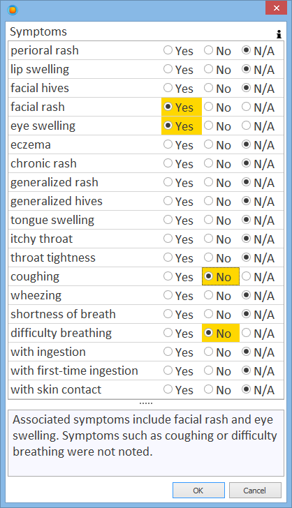 Image 3. With the "Use Yes/No/NA" option, you can associate three values with each item and generate a different text if the item is set to Yes or No.