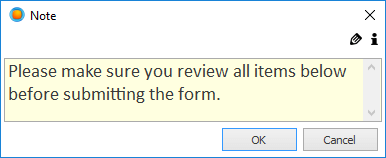 The Note displays a block of text that will not be inserted in the final document.