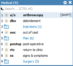 A glossary or group can be invoked by typing the associated abbreviation or shortcut