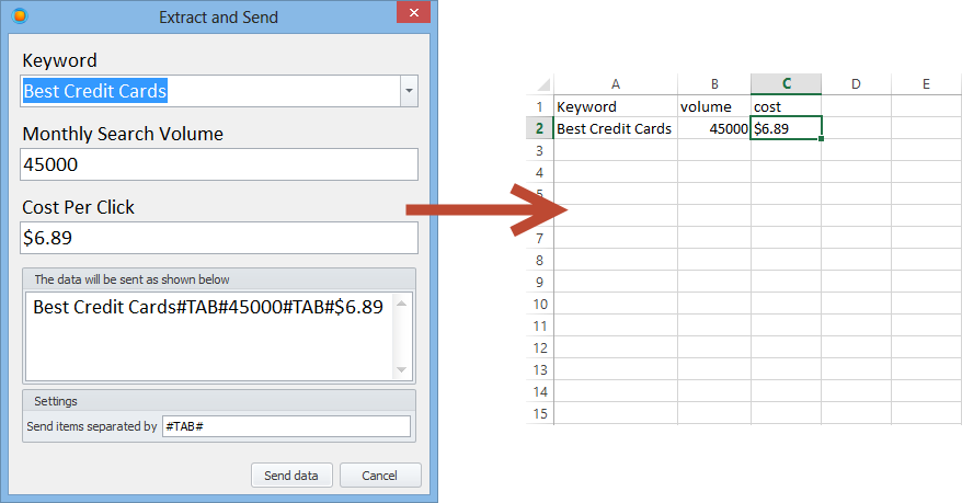The Extract and Send macro has extracted the information from a CSV file and it's ready to send it to Excel.