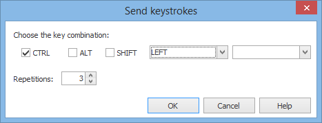 The Send Keystrokes window lets you define a sequence of keystrokes to send to an application.