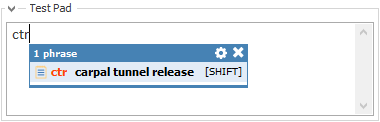 In the Test pad You can quickly test your abbreviations and shortcuts without leaving PhraseExpander