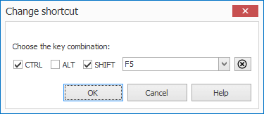 The Change shortcut dialog lets you assign the shortcut to the template.
