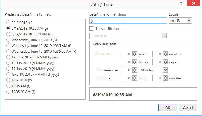 The date/time macro window