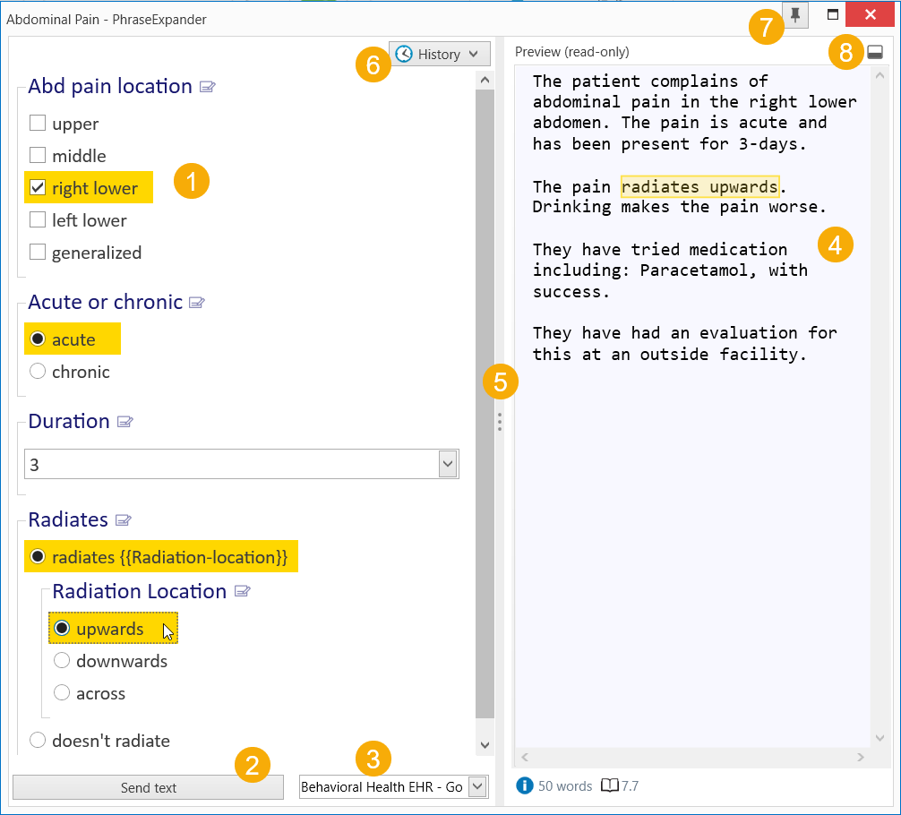 The Input Form displays the fill-in fields and highlights the current selection in the Preview.