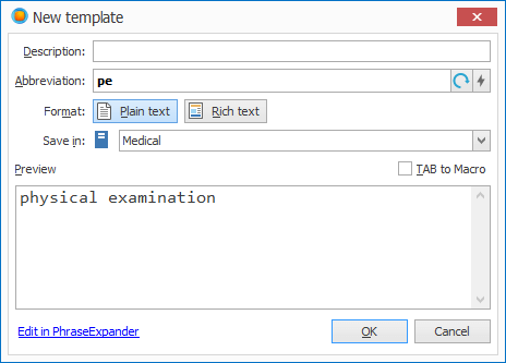 The "New Template" dialog allows you to quickly add new templates