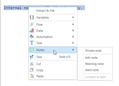 Select a Note type from the right-click context menu. Select a Note type from the right-click context menu.
