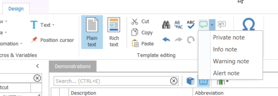 Select a Note type from the Template Editor toolbar. Select a Note type from the Template Editor toolbar.