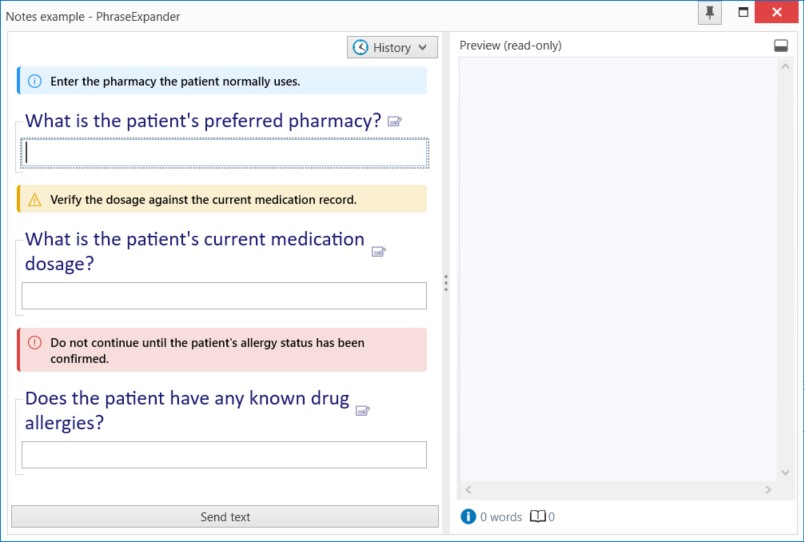 Info, Warning, and Alert Notes display guidance above the relevant Input Form fields. Info, Warning, and Alert Notes display guidance above the relevant Input Form fields.