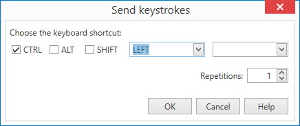 The Send Keystrokes window lets you define a sequence of keystrokes to send to an application.