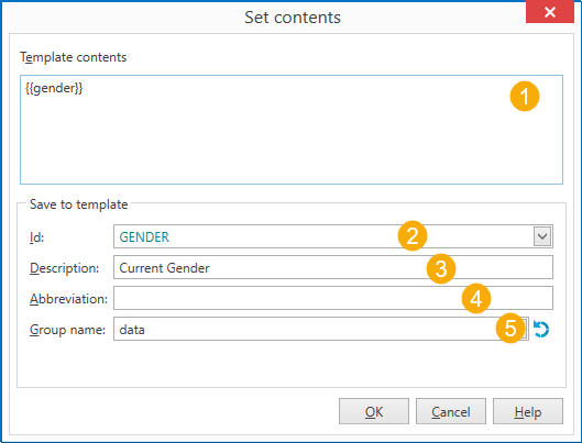 The Set contents macro lets you store some text in a template for later use.