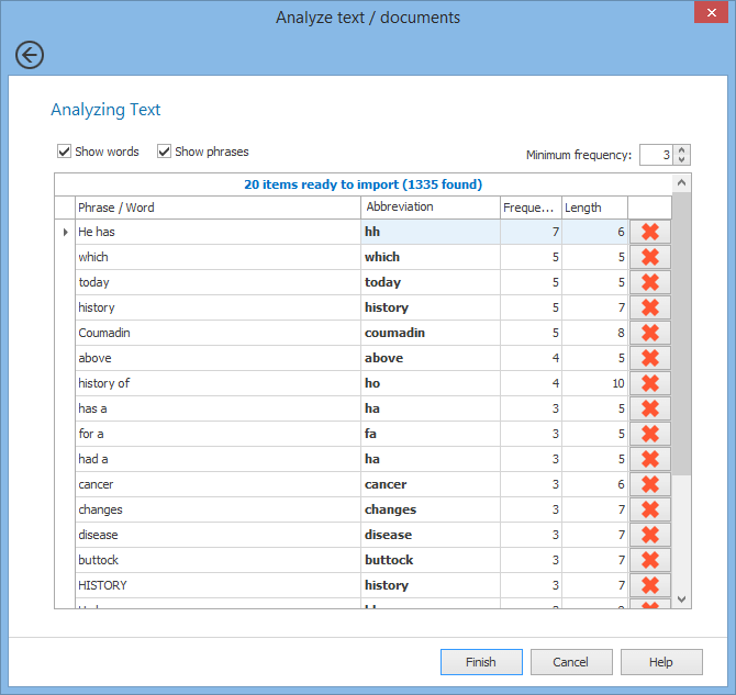 Importing data from documents with PhraseExpander