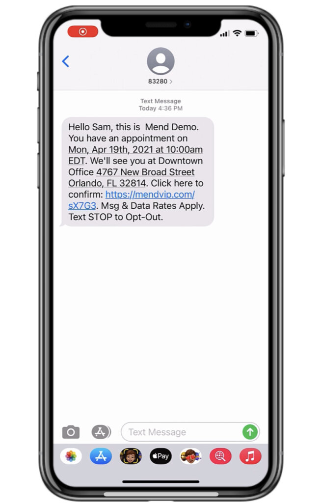 Mend appointment reminder