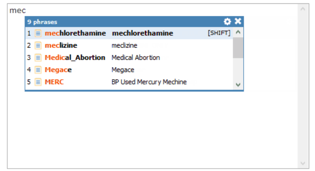 PhraseExpander medication autocomplete feature