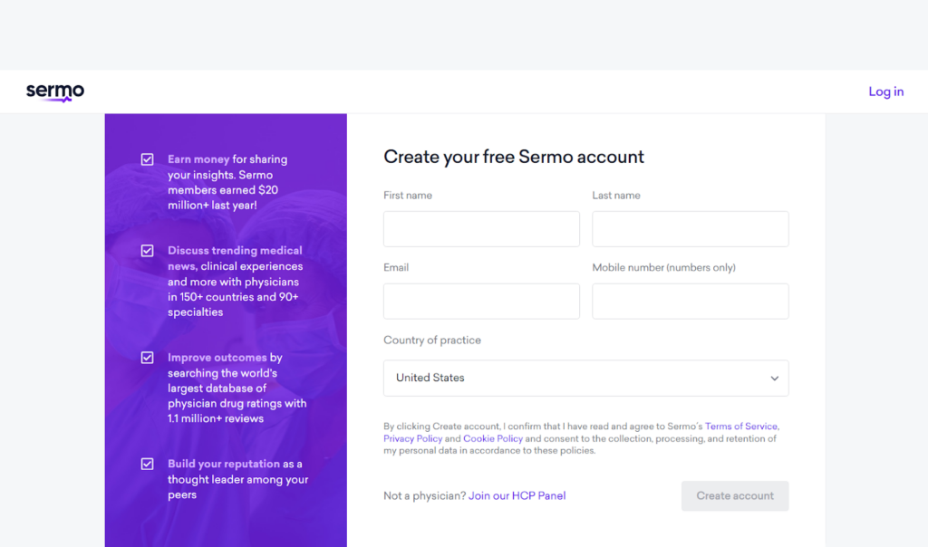 Creating Sermo account
