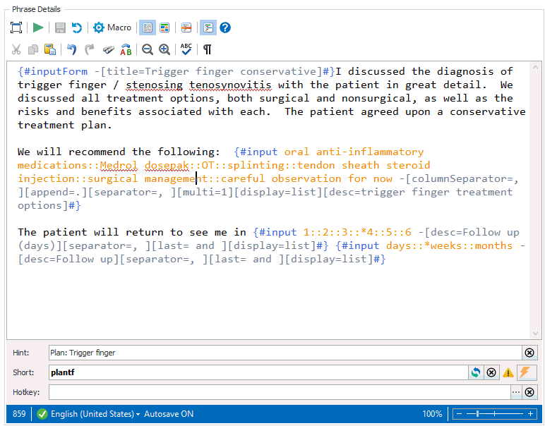 Macro editing dialog