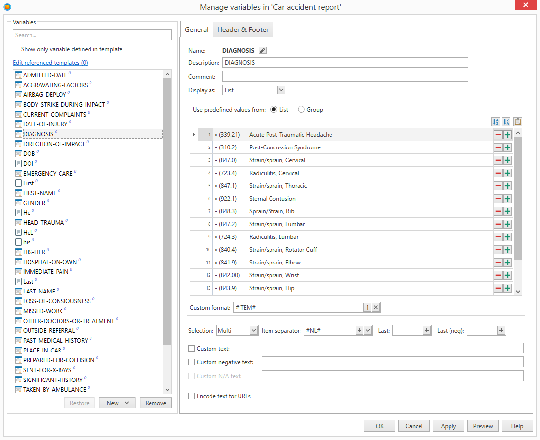 Manage all the variables defined in the template in a single place