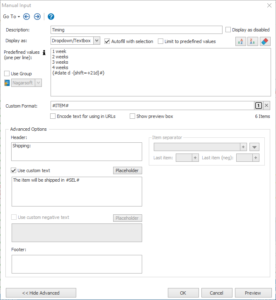 The manual input design window