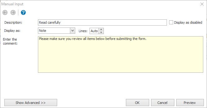 Note manual input design
