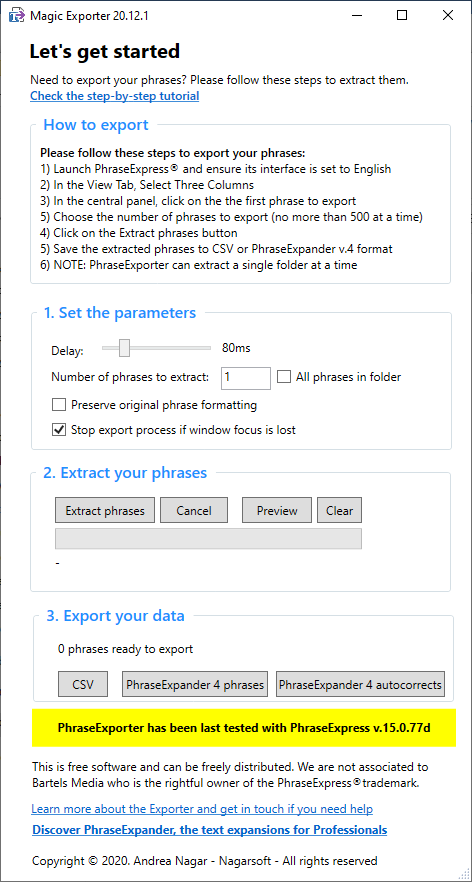 Export data from Phraseexpress
