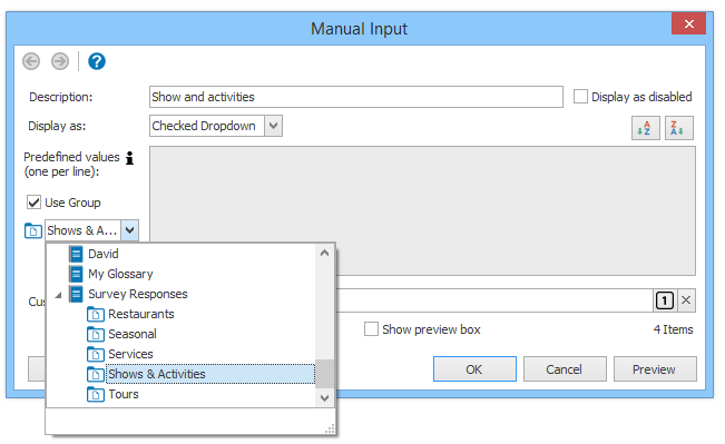 Populate Manual Input predefined values from a group